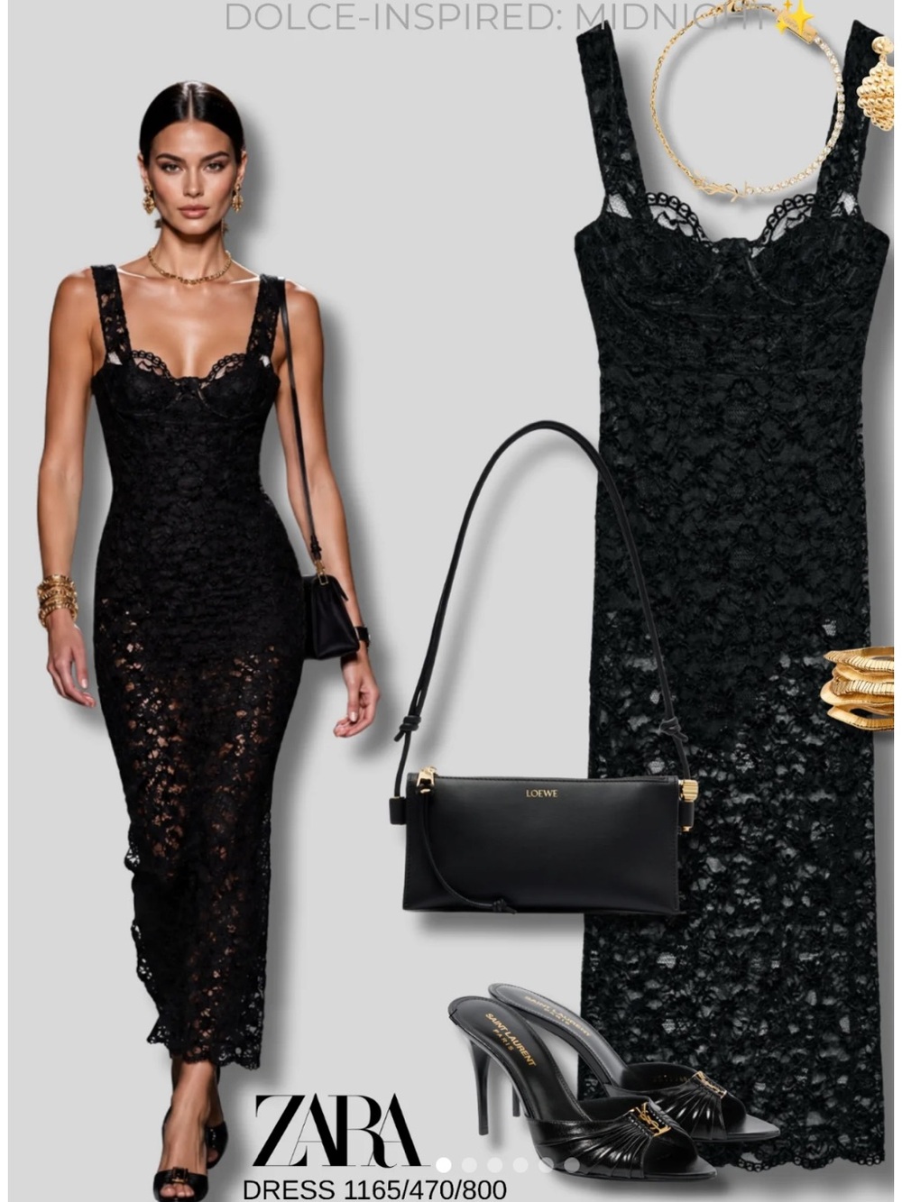 Zara Black Lace Midi Dress